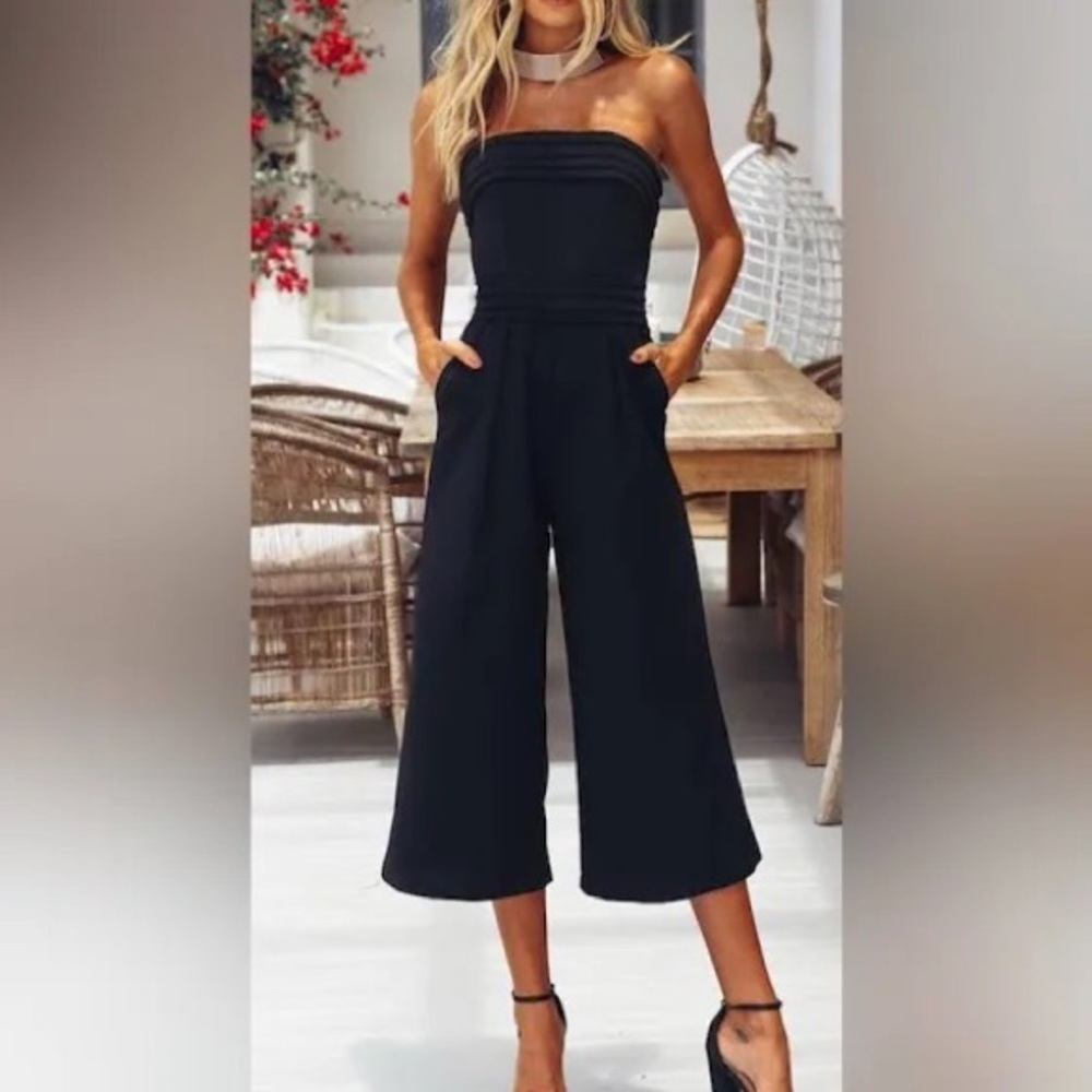 Hello Molly ‘For Your Eyes Only’ Black Strapless Jumpsuit Size Small